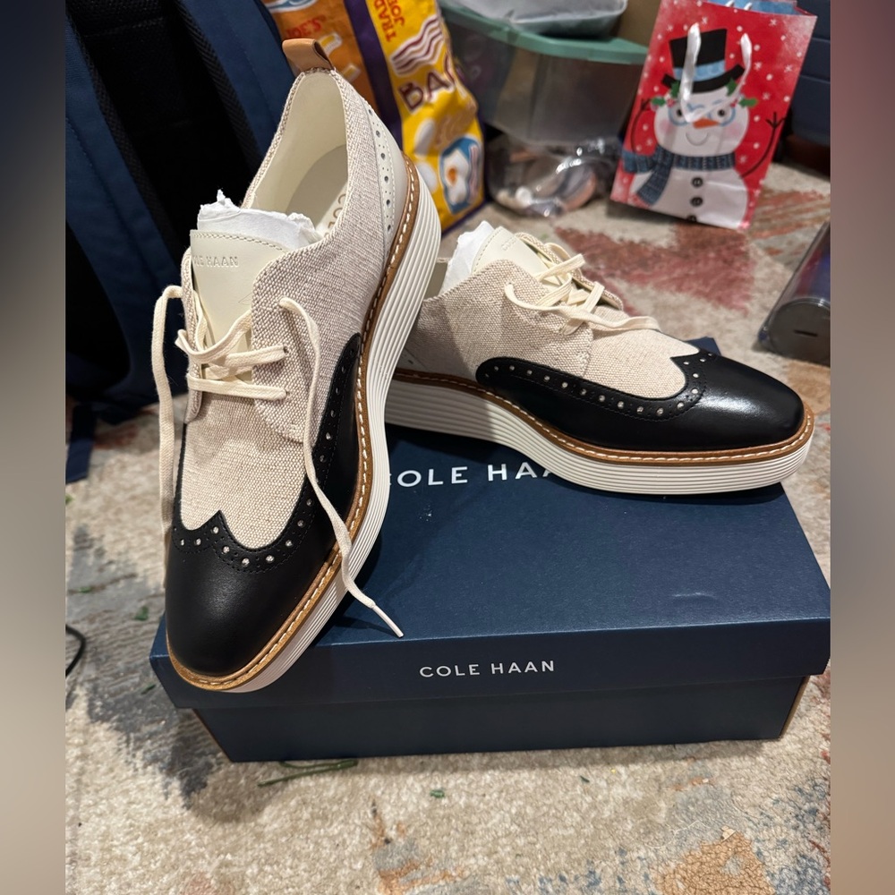 Cole Haan Black and Beige Wingtip Sneakers